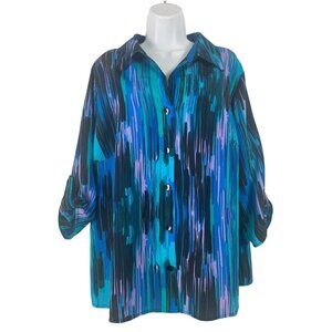 George Womens Button-Down Blouse Multicolor Abstract Print Size 2X/2XG 18W-20W